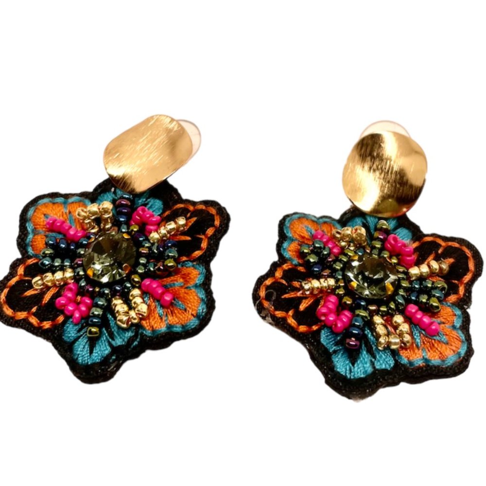 ❤️ FREE Beaded Flower Medallion Floral Embroidered Chic Classy Art Hip Earrings